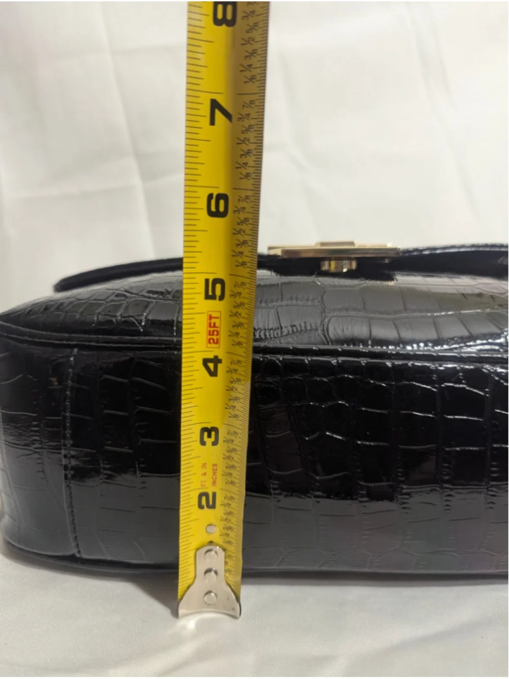 Anne Klein Black Croco Luxe II Shoulder Bag Gold